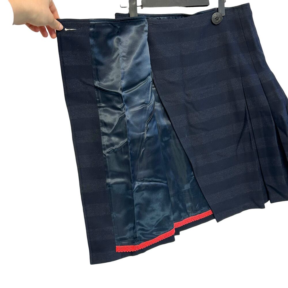 Paul Smith 100% Virgin Wool Pleated Wrap Skirt Women's 44 (Sz M) Blue Striped - Picture 5 of 8